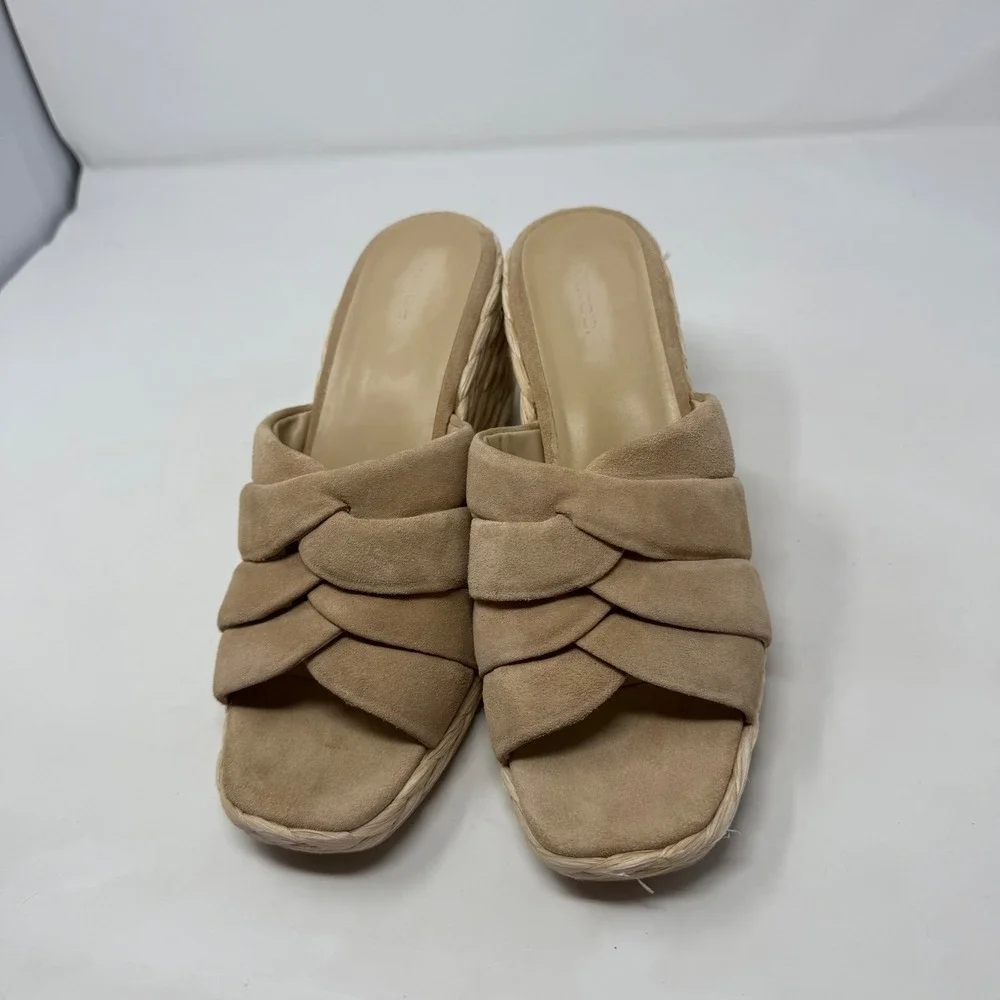 Vince Tan Suede Braided Raffia Wedge Sandals Espadrille Mules Made in Spain 11M
